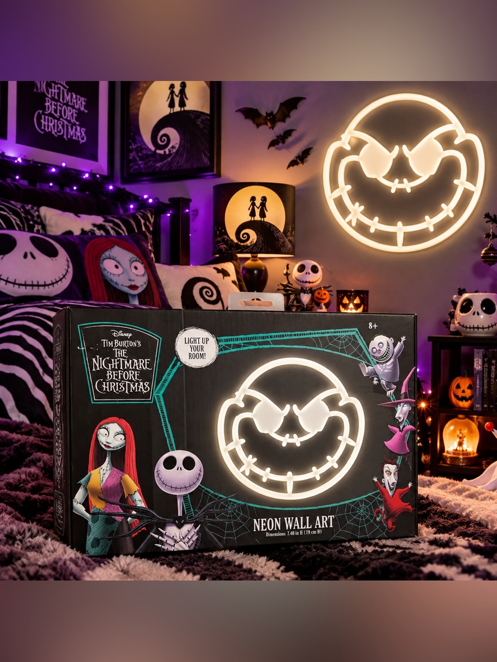 Disney The Nightmare Before Christmas Neon Wall Art - White Jack Face